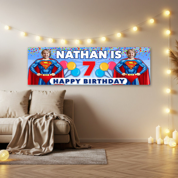 Personalised Party Banner For Kids Birthday Superman Any Age With Photo
