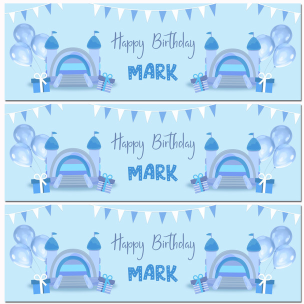 Personalised Party Banner For Birthday Boys Bouncy Castle Blue Kids