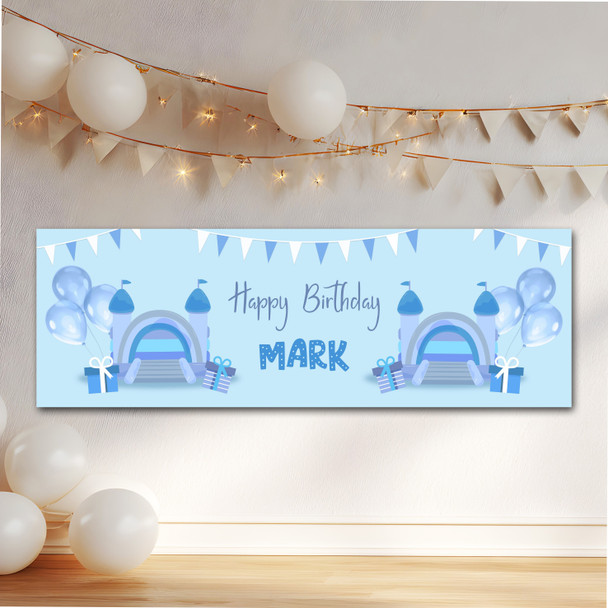 Personalised Party Banner For Birthday Boys Bouncy Castle Blue Kids