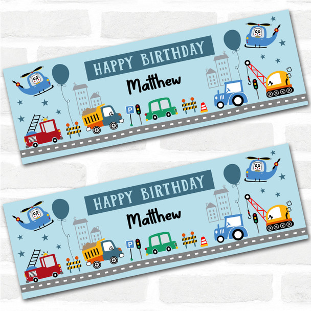 Personalised Party Banner For Birthday Boys Car Lorry Vehicles Kids