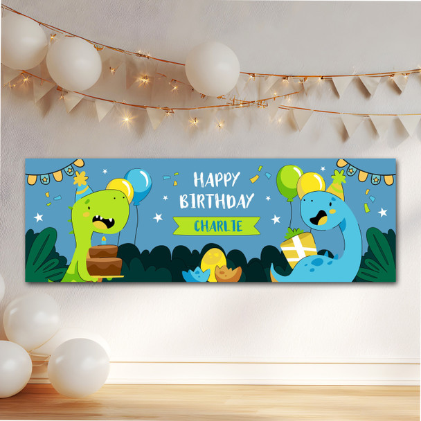 Personalised Party Banner For Birthday Boys Dinosaur Blue Kids