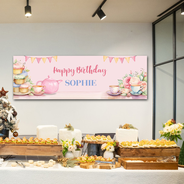 Personalised Party Banner For Birthday Female Afternoon Tea Party Pink