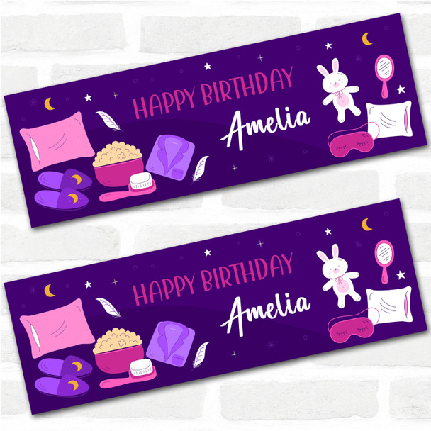 Personalised Party Banner For Birthday Girls Sleepover Slumber Purple
