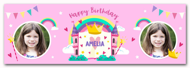 Personalised Party Banner For Birthday With Photo Girls Princess Pink Kids