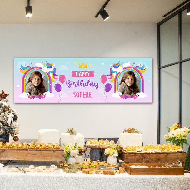 Personalised Party Banner For Birthday With Photo Girls Unicorn Kids Personalised Party Banner For Birthday With Photo Girls Unicorn Kids