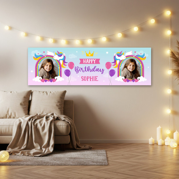 Personalised Party Banner For Birthday With Photo Girls Unicorn Kids Personalised Party Banner For Birthday With Photo Girls Unicorn Kids