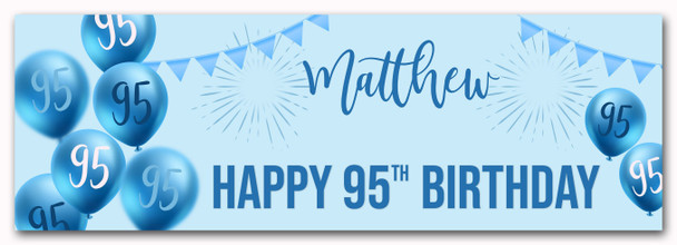 Personalised Party Banner For 95th Birthday Male Blue Balloon Star