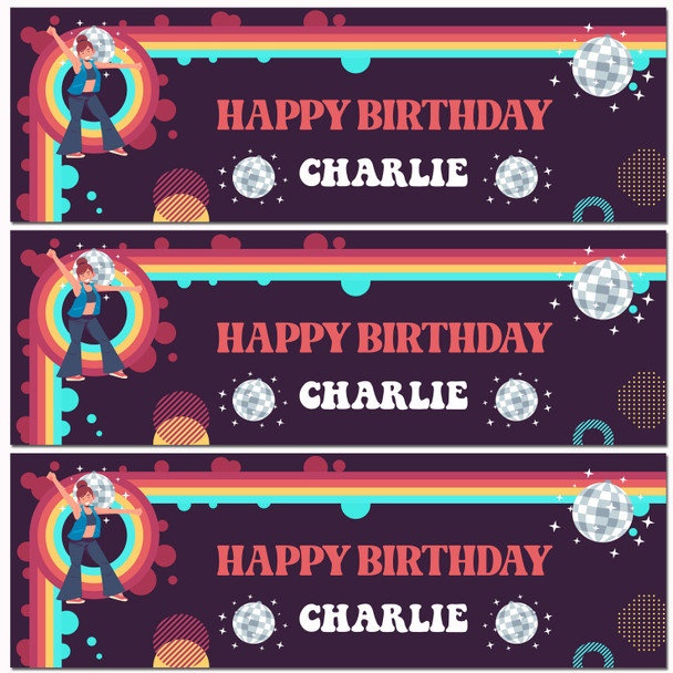 Personalised Party Banner For Birthday 1970's Theme Disco Purple