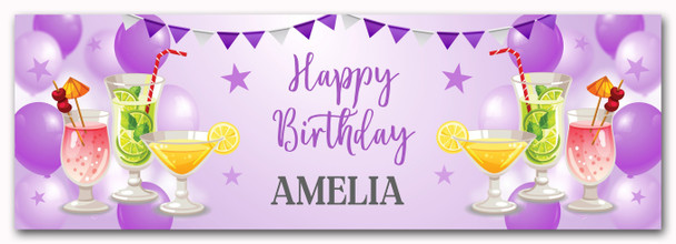 Personalised Party Banner For Birthday Female Cocktails Purple