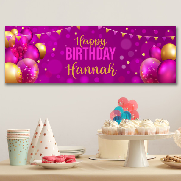 Personalised Party Banner For Birthday Female Pink Gold Balloons