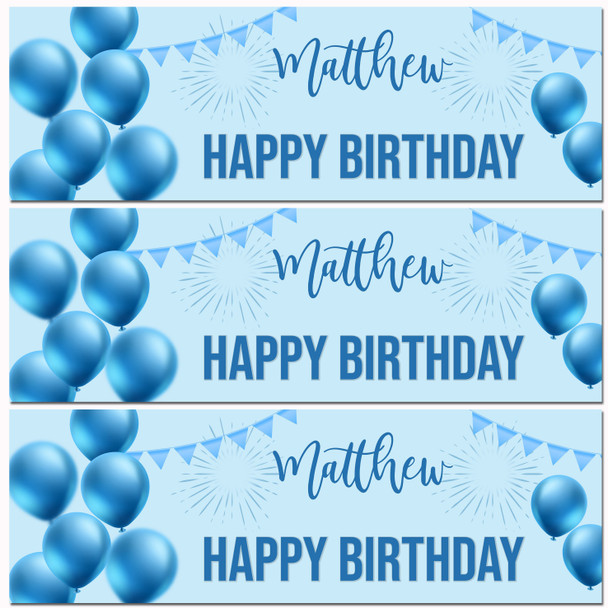 Personalised Party Banner For Birthday Male Blue Balloon Star