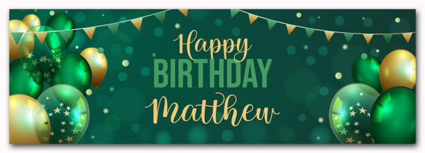 Personalised Party Banner For Birthday Male Green Gold Balloons