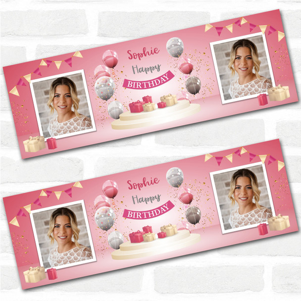 Personalised Party Banner For Birthday With Photo Female Pink Balloon Gift