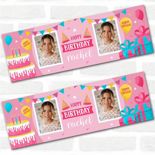 Personalised Party Banner For Birthday With Photo Female Pink Cake Gift