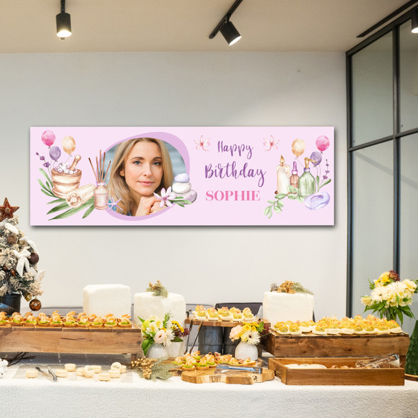 Personalised Party Banner For Birthday With Photo Female Spa Pamper Pink