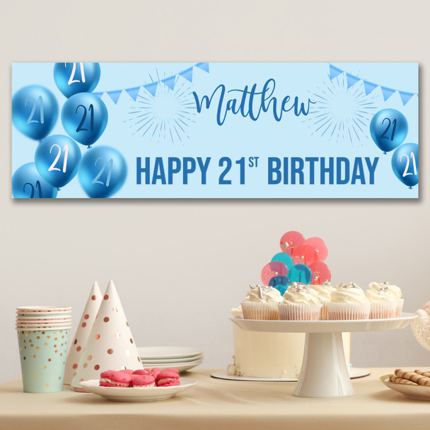 Personalised Party Banner For 21st Birthday Male Blue Balloon Star