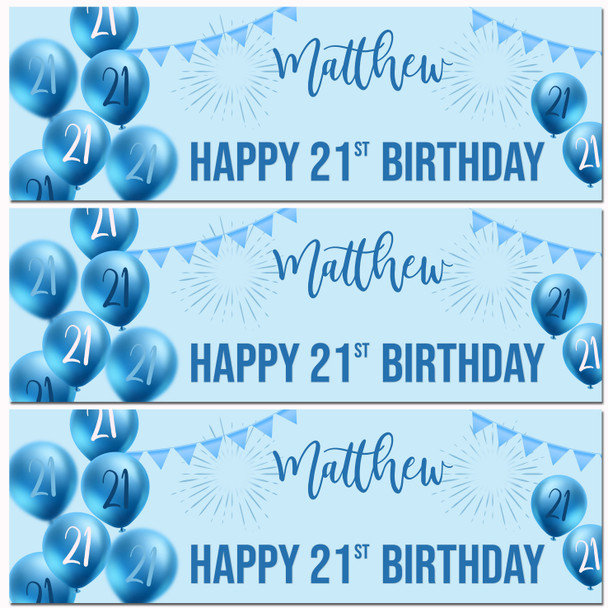 Personalised Party Banner For 21st Birthday Male Blue Balloon Star