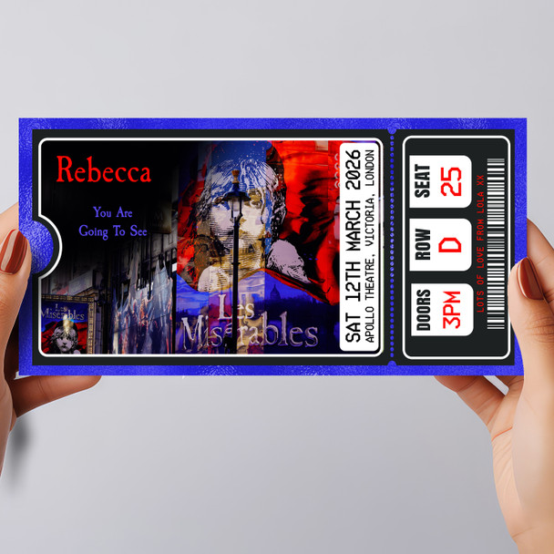 Les Miserables Musical Show Theatre Personalised Surprise Ticket Gift Voucher