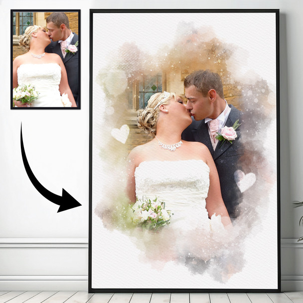Wedding Anniversary Gift, Watercolour Portrait From Photo, Framed Print Canvas Art