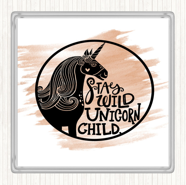 Watercolour Wild Unicorn Stay Quote Coaster