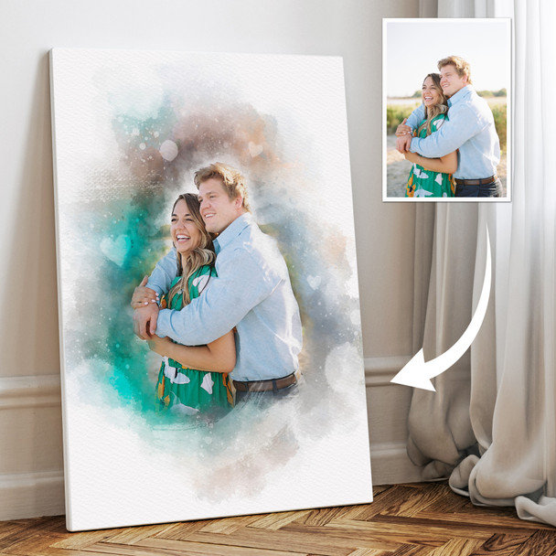 Personalised Engagement Watercolour Portrait From Your Photo Custom Couple Gift, Print Or Canvas