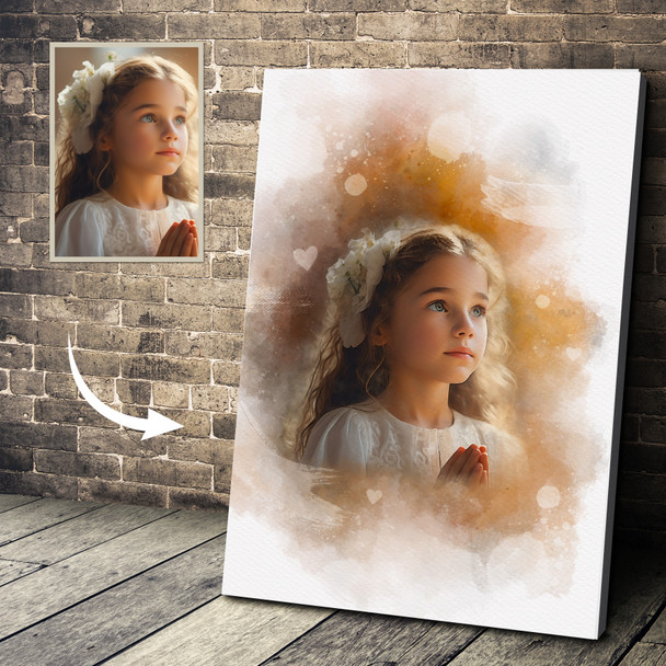 Personalised Holy Communion Watercolour Portrait From Your Photo Custom Gift, Print Or Canvas