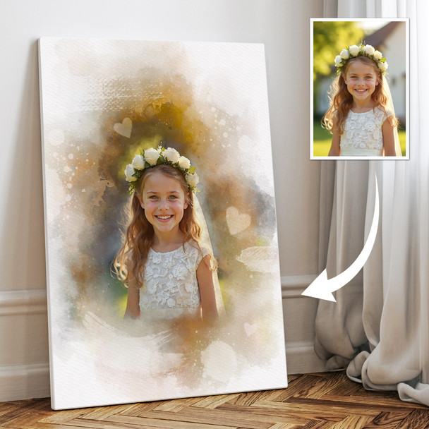 Personalised Holy Communion Watercolour Portrait From Your Photo Custom Gift, Print Or Canvas