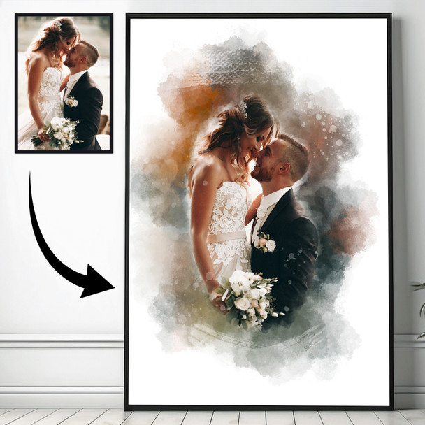 Wedding Day Watercolour Portrait From Photo, Bride & Groom Gift, Print Or Canvas