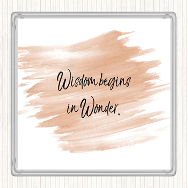 Watercolour Wisdom Begins In Wonder Quote Coaster