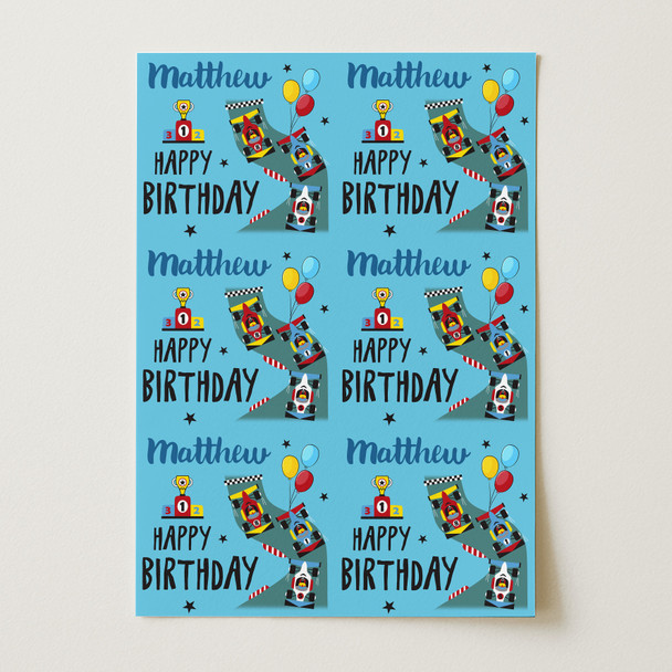 Personalised Wrapping Paper Kids Birthday Racing Cars For Boys Custom Gift-Wrap