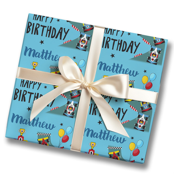 Personalised Wrapping Paper Kids Birthday Racing Cars For Boys Custom Gift-Wrap