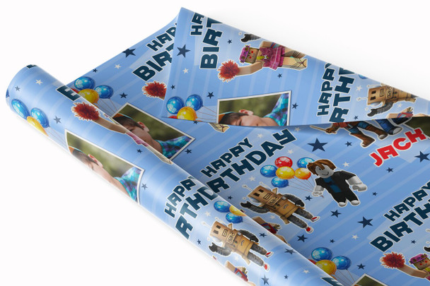 Personalised Wrapping Paper Kids Birthday Roblox Photo Boys Custom Gift Wrap