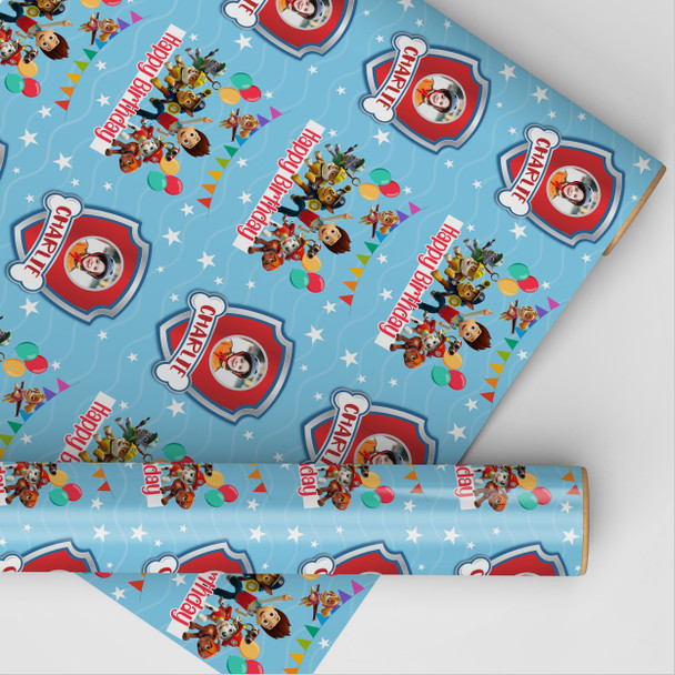 Personalised Wrapping Paper Kids Birthday Boys Blue Paw Patrol Custom Gift Wrap