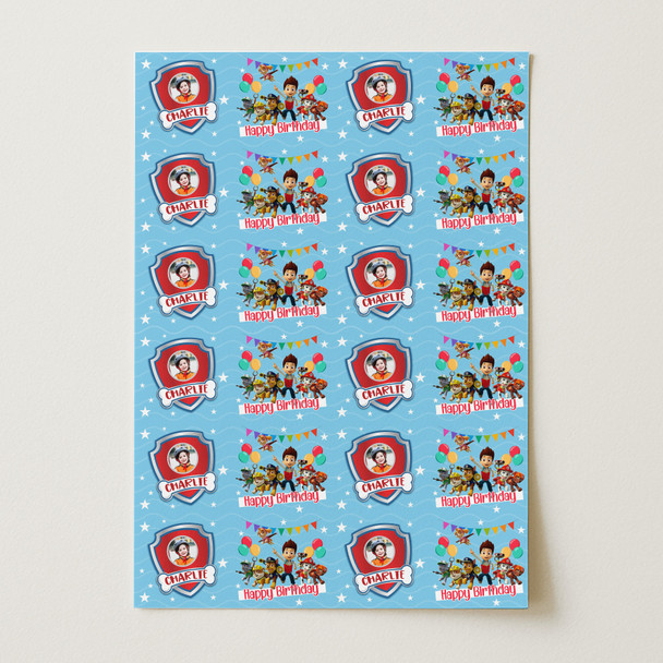 Personalised Wrapping Paper Kids Birthday Boys Blue Paw Patrol Custom Gift Wrap