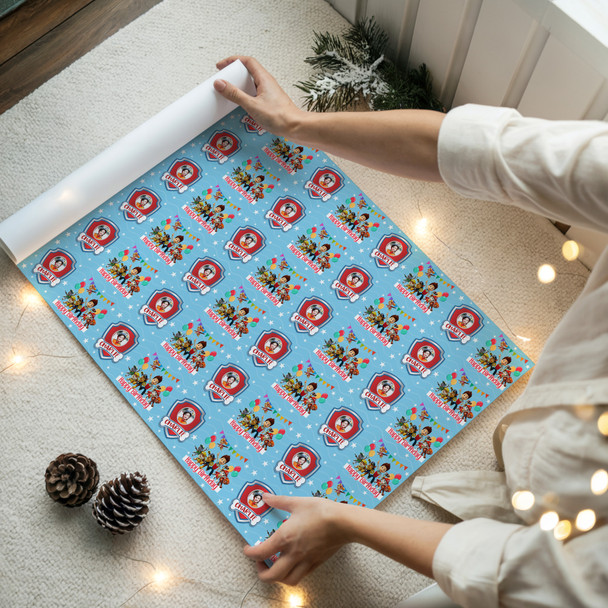Personalised Wrapping Paper Kids Birthday Boys Blue Paw Patrol Custom Gift Wrap