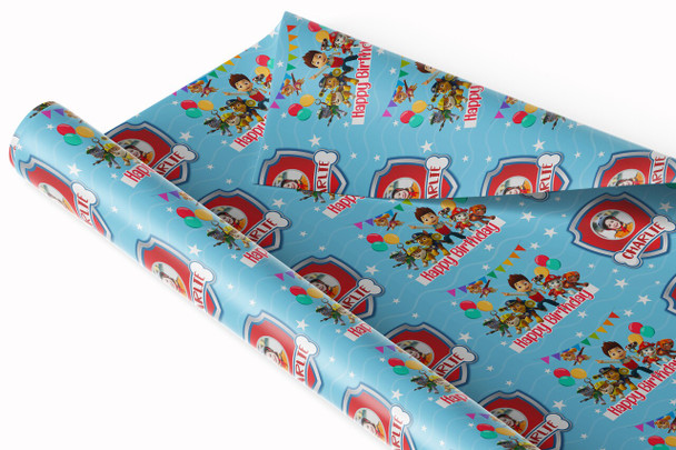 Personalised Wrapping Paper Kids Birthday Boys Blue Paw Patrol Custom Gift Wrap