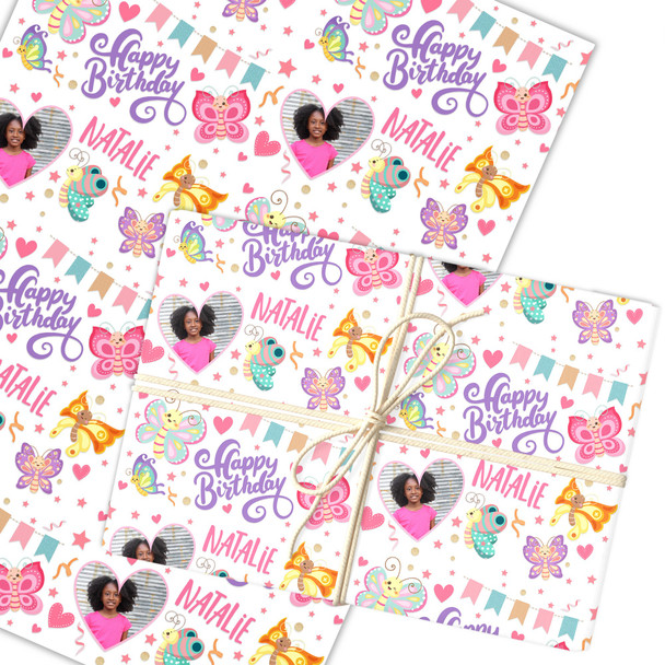 Personalised Wrapping Paper Kids Birthday Butterflies Photo Custom Gift-Wrap