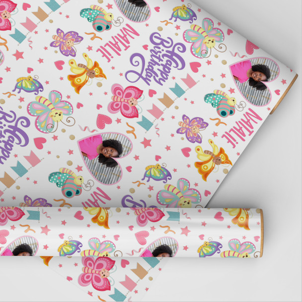 Personalised Wrapping Paper Kids Birthday Butterflies Photo Custom Gift-Wrap