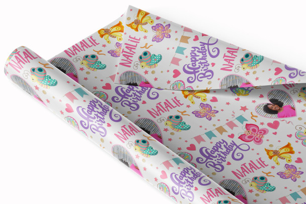Personalised Wrapping Paper Kids Birthday Butterflies Photo Custom Gift-Wrap