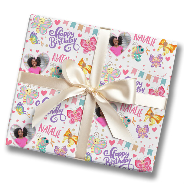 Personalised Wrapping Paper Kids Birthday Butterflies Photo Custom Gift-Wrap