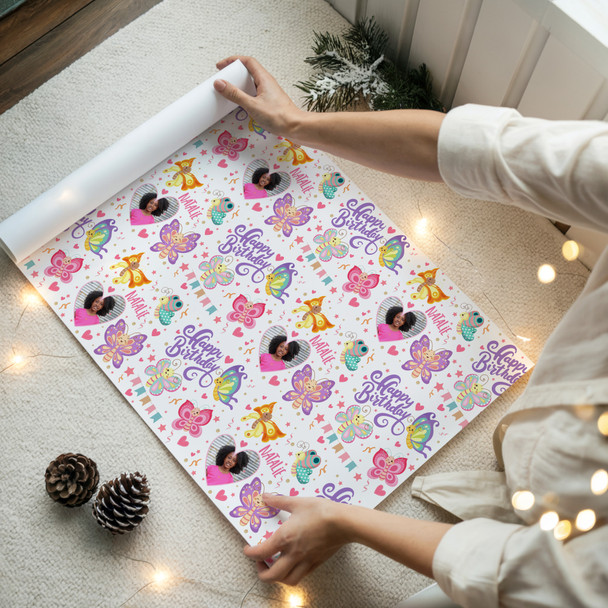 Personalised Wrapping Paper Kids Birthday Butterflies Photo Custom Gift Wrap