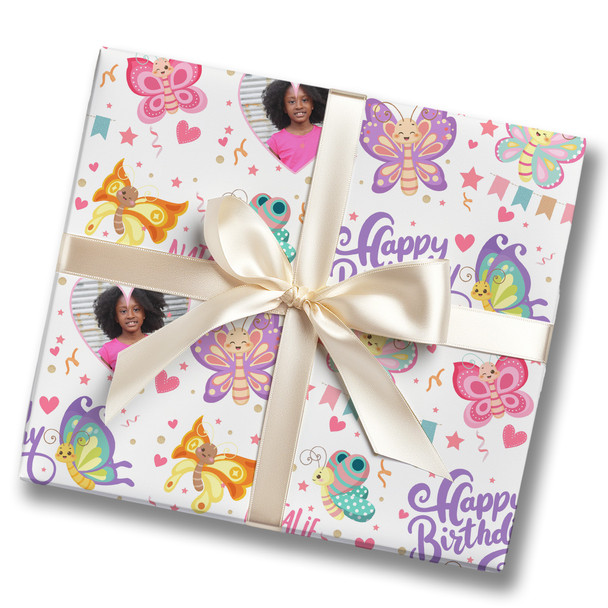 Personalised Wrapping Paper Kids Birthday Butterflies Photo Custom Gift Wrap