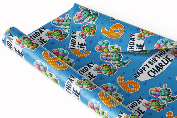 Personalised Wrapping Paper Kids Birthday Dinosaurs Balloons Custom Gift Wrap