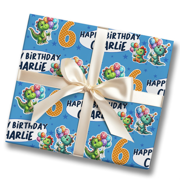 Personalised Wrapping Paper Kids Birthday Dinosaurs Balloons Custom Gift Wrap