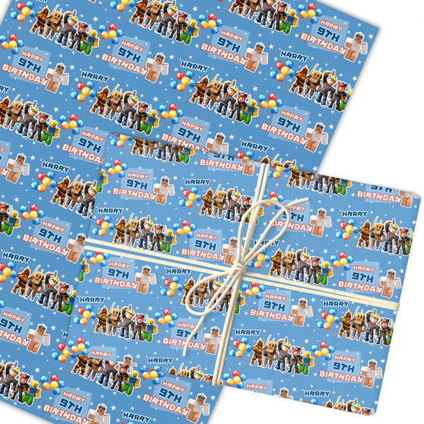 Personalised Wrapping Paper Kids Birthday Dark Blue Roblox Custom Gift Wrap