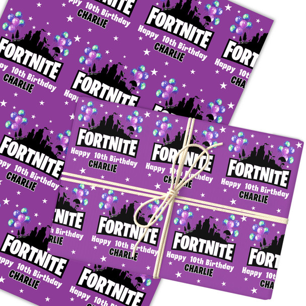 Personalised Wrapping Paper Kids Birthday Fortnite Boys Purple Custom Gift Wrap