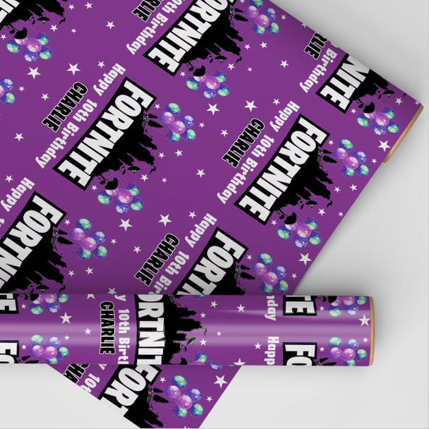 Personalised Wrapping Paper Kids Birthday Fortnite Boys Purple Custom Gift Wrap