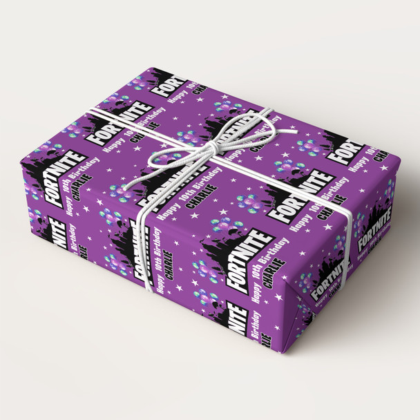 Personalised Wrapping Paper Kids Birthday Fortnite Boys Purple Custom Gift Wrap