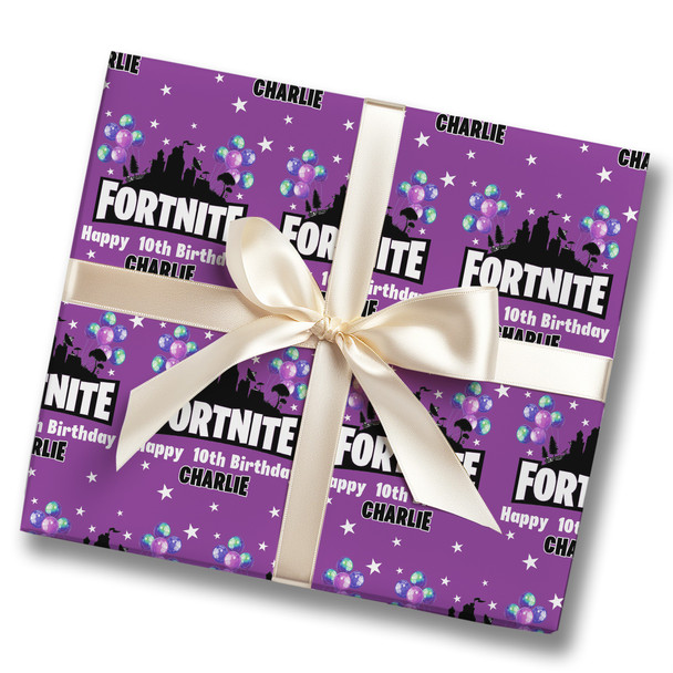 Personalised Wrapping Paper Kids Birthday Fortnite Boys Purple Custom Gift Wrap