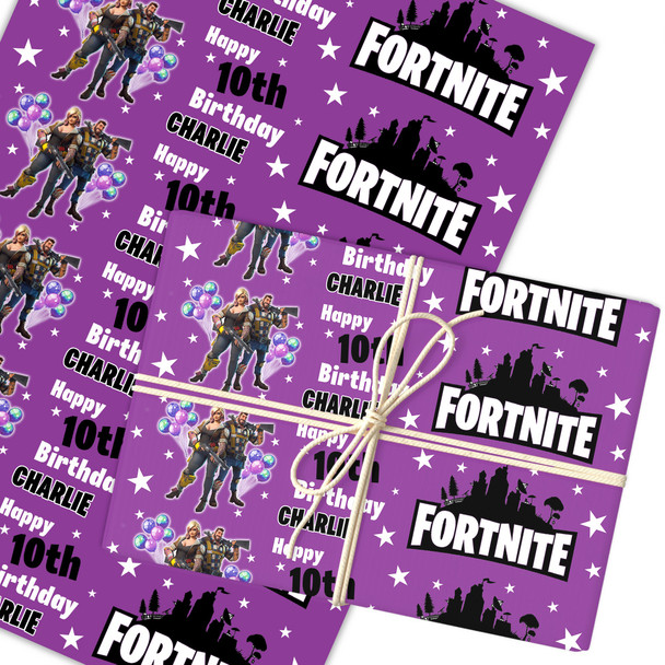 Personalised Wrapping Paper Kids Birthday Fortnite Stars Black Custom Gift Wrap